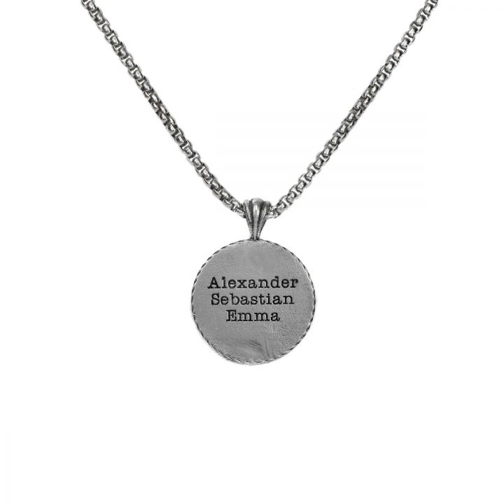 Family Compass Men Engraved Necklace - Sterling Silver