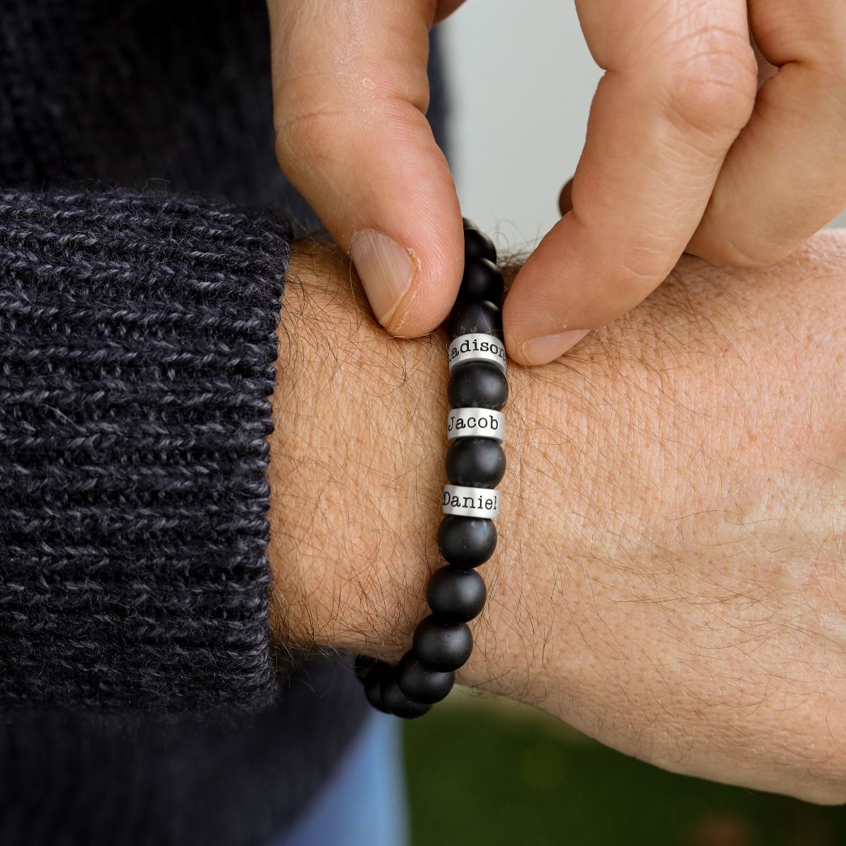 Serene Black Onyx Men Name Bracelet