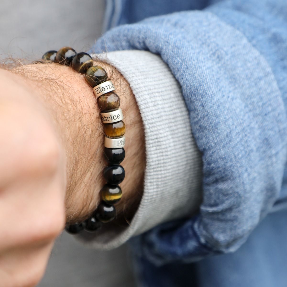 Green Tiger Eye Men Name Bracelet