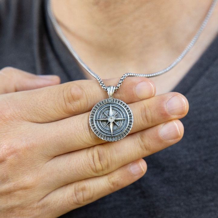 Engraved Compass Necklace