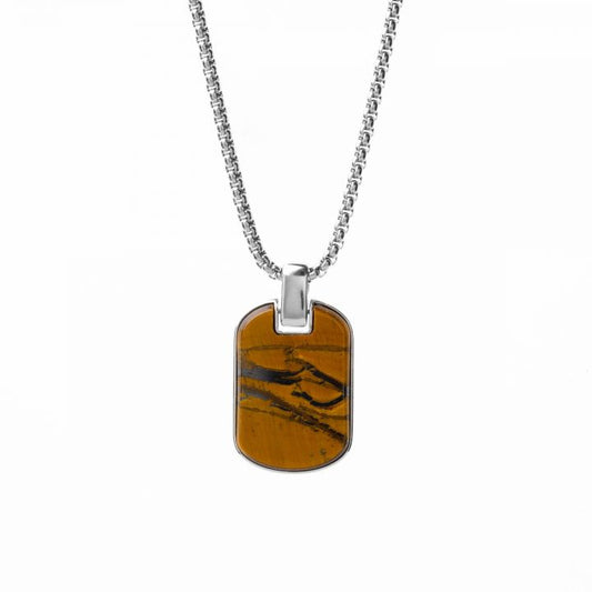 Clear Mark Tiger Eye Tag Necklace