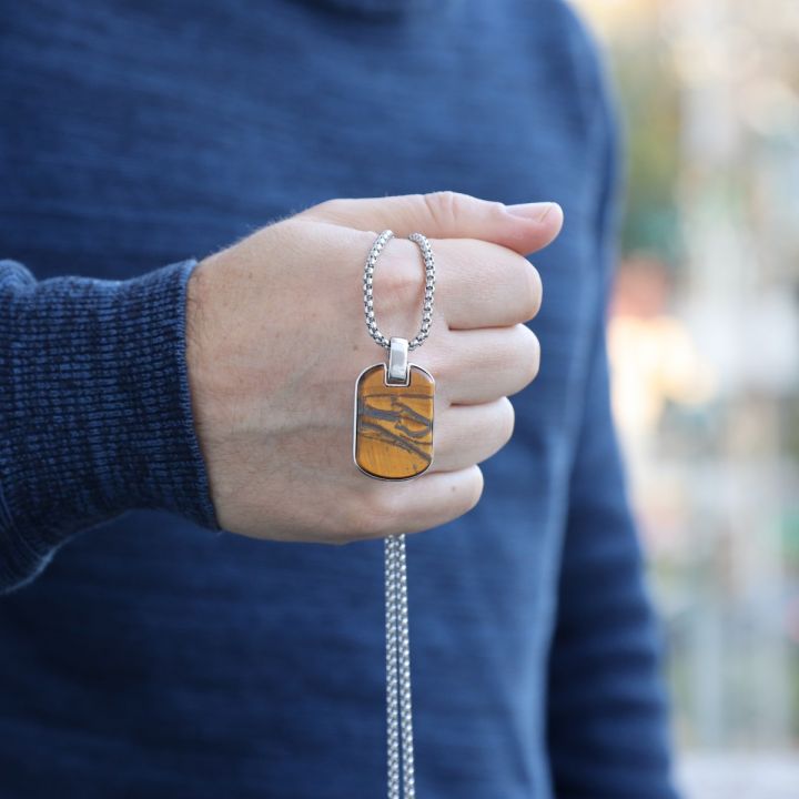 Clear Mark Tiger Eye Tag Necklace