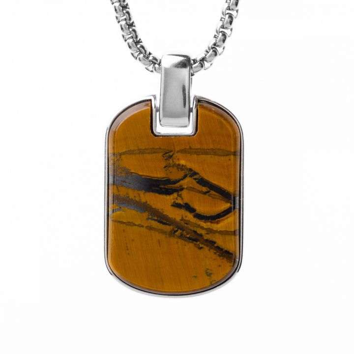 Clear Mark Tiger Eye Tag Necklace